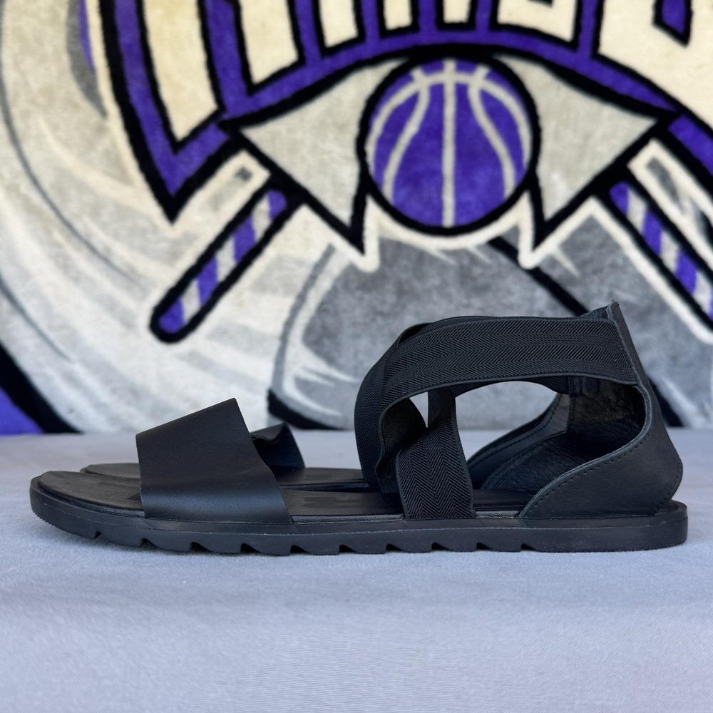 Size 10 - Sorel Ella II Sandal Black Leather Elastic Flat Strappy NL4041-010